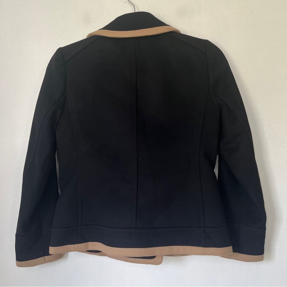 J. Crew Peacoat Wool by Nello Gori Size P2 Double Breasted Black Tan Trim - Picture 3 of 11